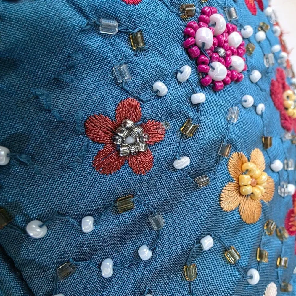 Pier 1 Imports Beaded Embroidered Floral Pillow Accent Pillow 14x14